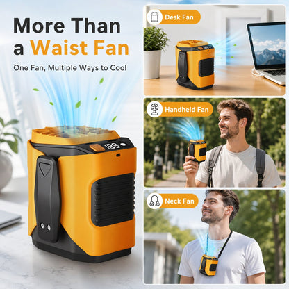 🔧 4-in-1 Portable Waist Fan - Hands-Free Cooling, 10 Speeds, 5000mAh Battery for Work & Outdoor!