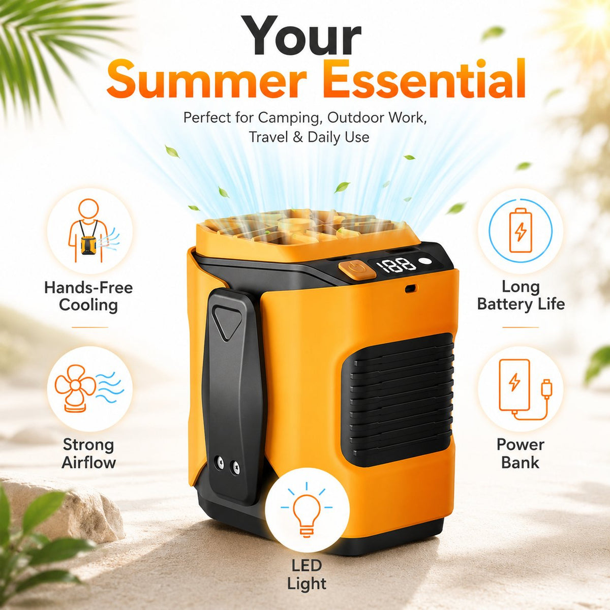 🔧 4-in-1 Portable Waist Fan - Hands-Free Cooling, 10 Speeds, 5000mAh Battery for Work & Outdoor!