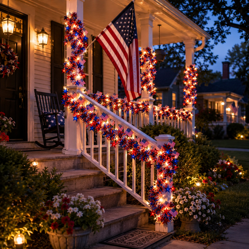 🎉American Flag & Star Red White Blue Fairy Lights