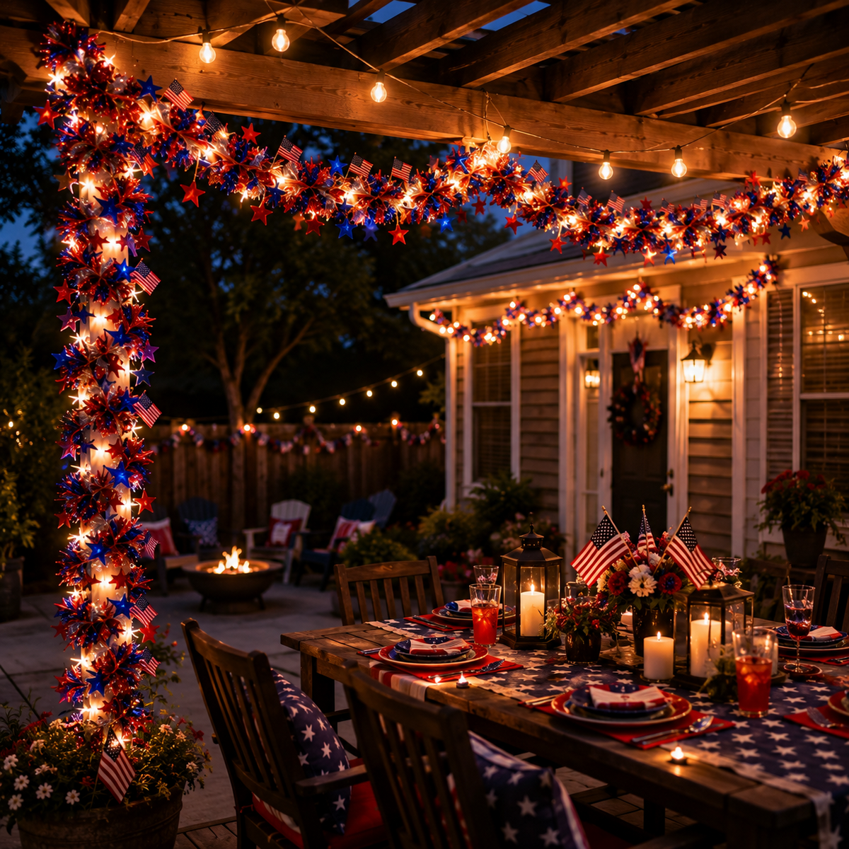 🎉American Flag & Star Red White Blue Fairy Lights