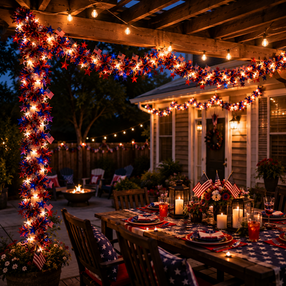 🎉American Flag & Star Red White Blue Fairy Lights