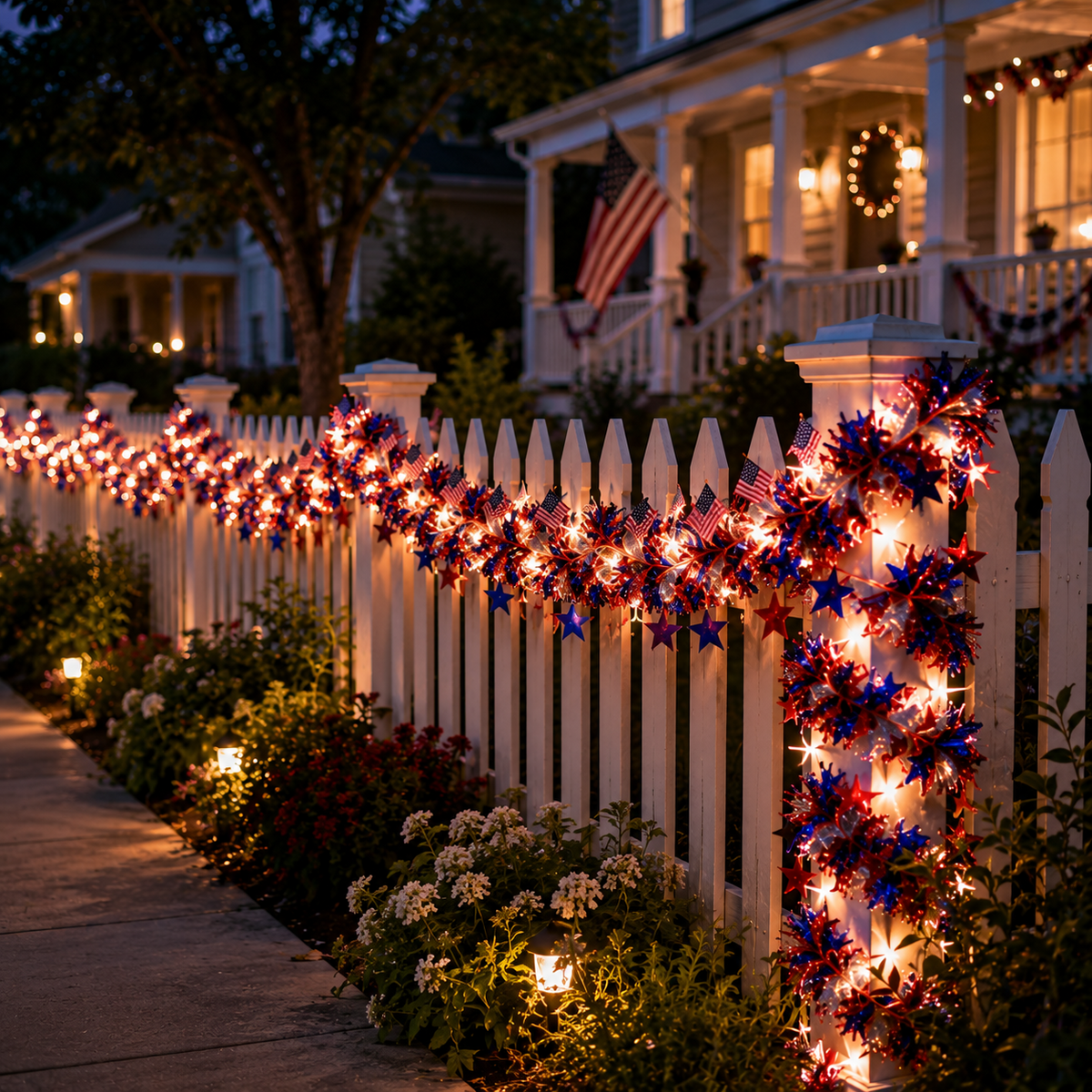 🎉American Flag & Star Red White Blue Fairy Lights