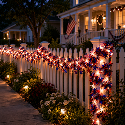 🎉American Flag & Star Red White Blue Fairy Lights