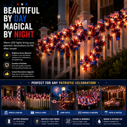 🎉American Flag & Star Red White Blue Fairy Lights
