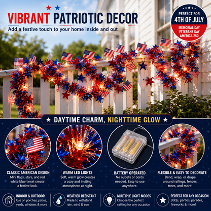 🎉American Flag & Star Red White Blue Fairy Lights
