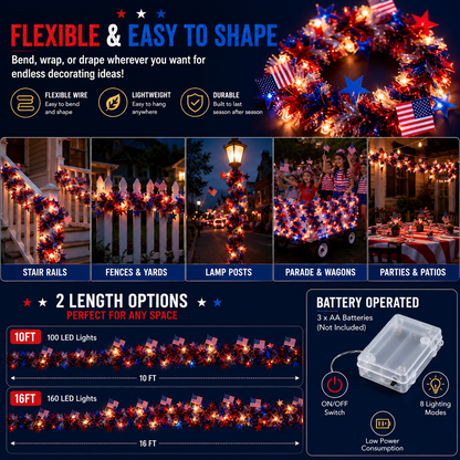 🎉American Flag & Star Red White Blue Fairy Lights