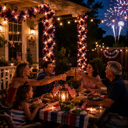 🎉American Flag & Star Red White Blue Fairy Lights