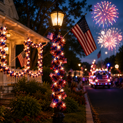 🎉American Flag & Star Red White Blue Fairy Lights