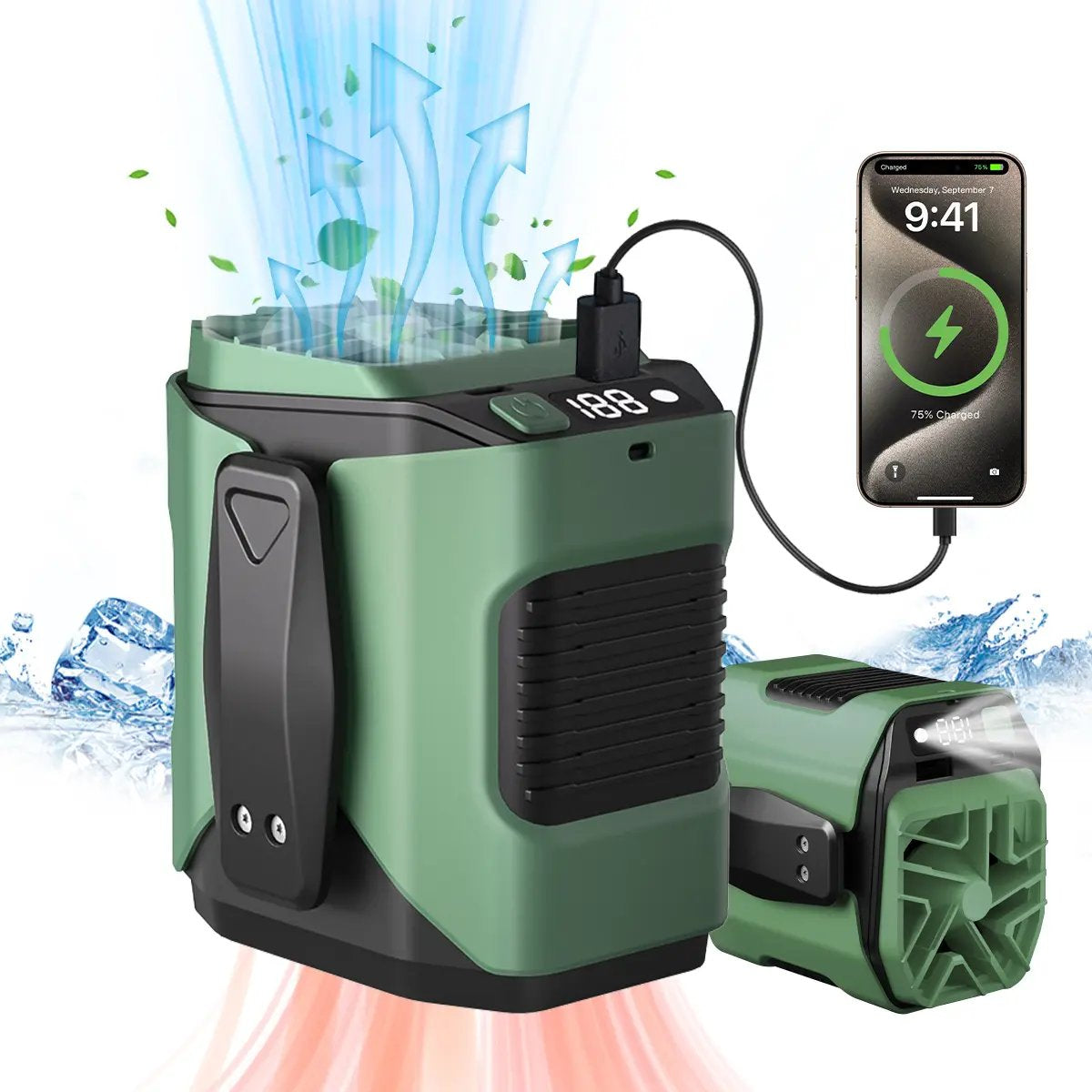 🔧 4-in-1 Portable Waist Fan - Hands-Free Cooling, 10 Speeds, 5000mAh Battery for Work & Outdoor!