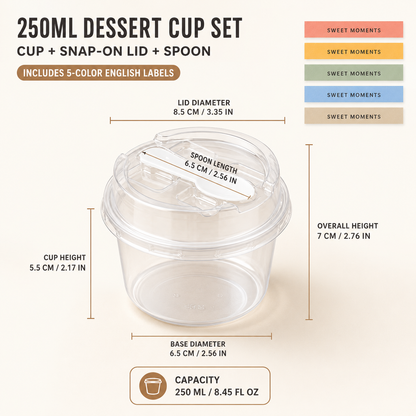 20/50 Sets Round Transparent Plastic Lidded Packaging Boxes with Spoons, Ideal for Cookies, Fruit Ice Cream, Mousse Cake and Yogurt Cups