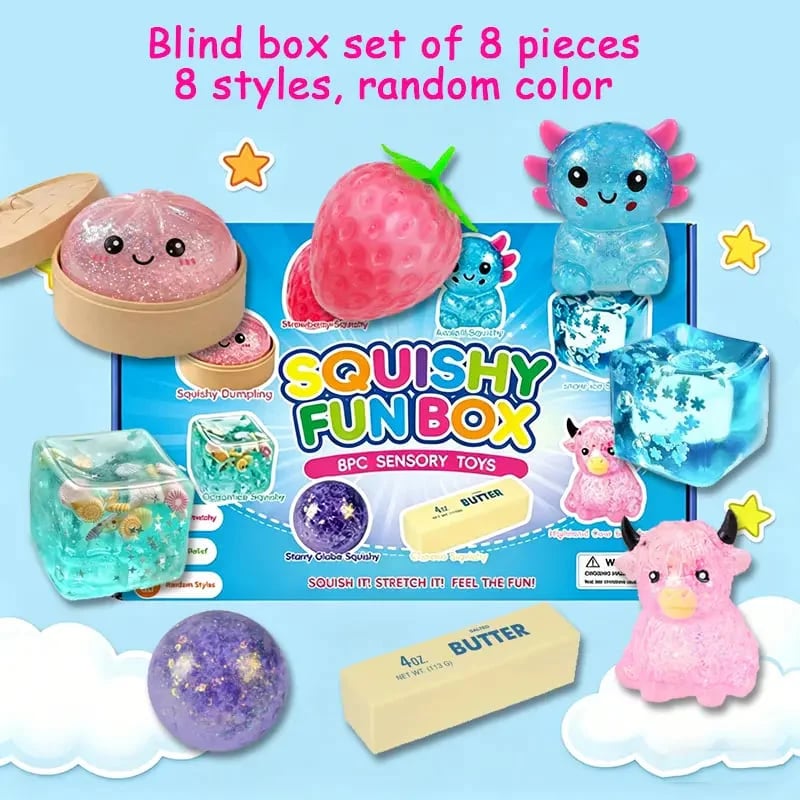 🧈8-Piece Set Mystery Squishy Box Malt Sugar Stress Relief Fidget Toys