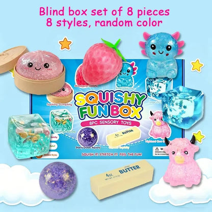🧈8-Piece Set Mystery Squishy Box Malt Sugar Stress Relief Fidget Toys