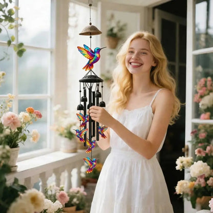 🔥Hot Sale 60% OFF🔥-🐦Vintage Colorful Hummingbird Wind Chime with Metal Tubes and Bells