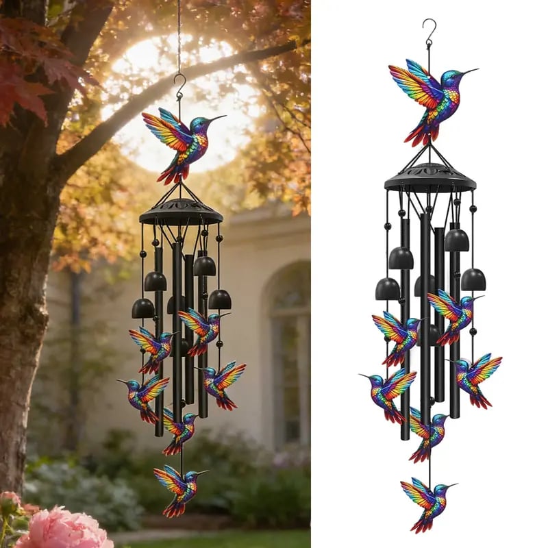 🔥Hot Sale 60% OFF🔥-🐦Vintage Colorful Hummingbird Wind Chime with Metal Tubes and Bells