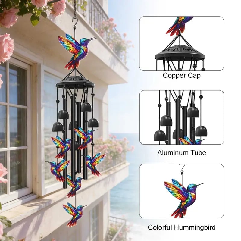 🔥Hot Sale 60% OFF🔥-🐦Vintage Colorful Hummingbird Wind Chime with Metal Tubes and Bells