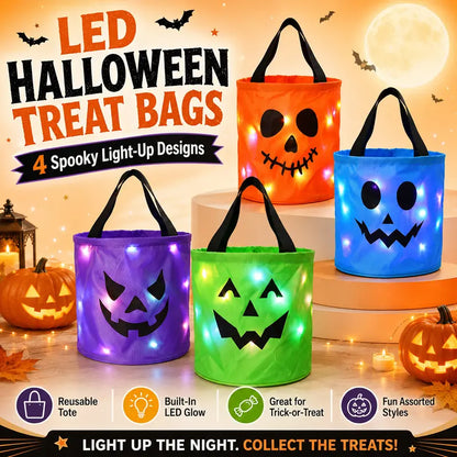4 Pcs Halloween Candy Bucket with LED Lights