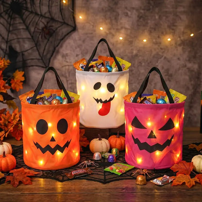 4 Pcs Halloween Candy Bucket with LED Lights