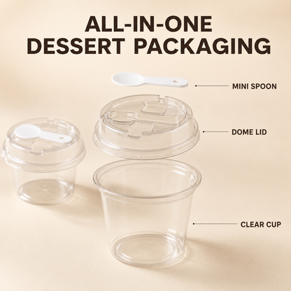 20/50 Sets Round Transparent Plastic Lidded Packaging Boxes with Spoons, Ideal for Cookies, Fruit Ice Cream, Mousse Cake and Yogurt Cups