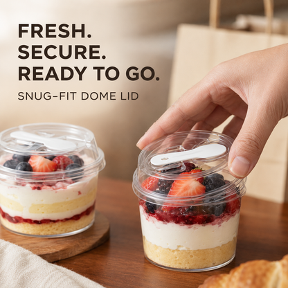 20/50 Sets Round Transparent Plastic Lidded Packaging Boxes with Spoons, Ideal for Cookies, Fruit Ice Cream, Mousse Cake and Yogurt Cups