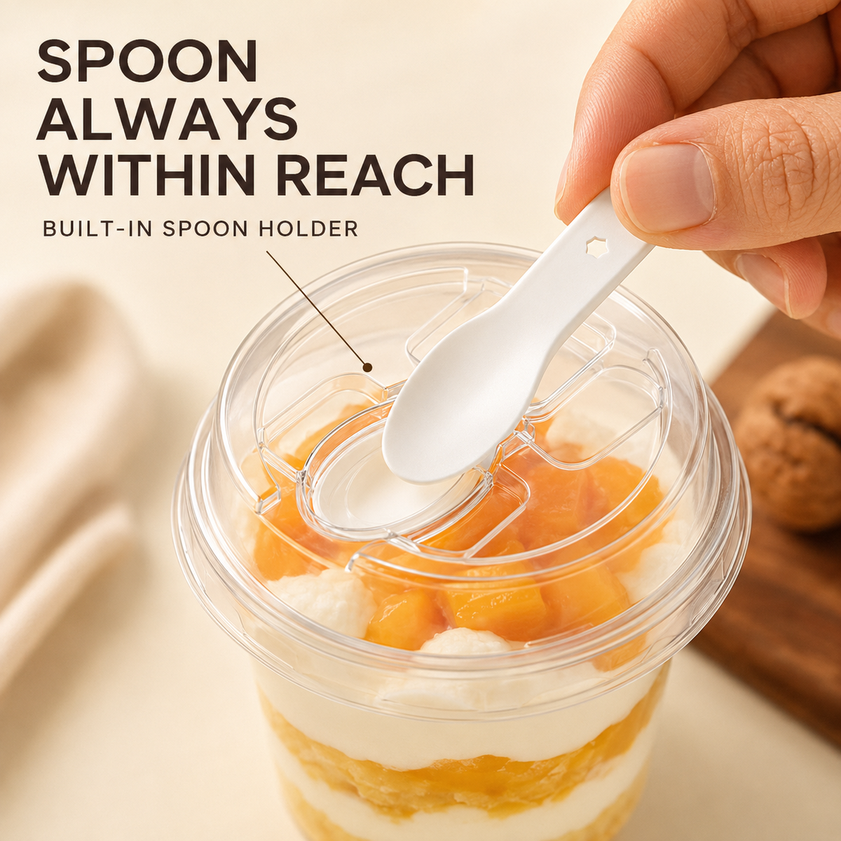 20/50 Sets Round Transparent Plastic Lidded Packaging Boxes with Spoons, Ideal for Cookies, Fruit Ice Cream, Mousse Cake and Yogurt Cups