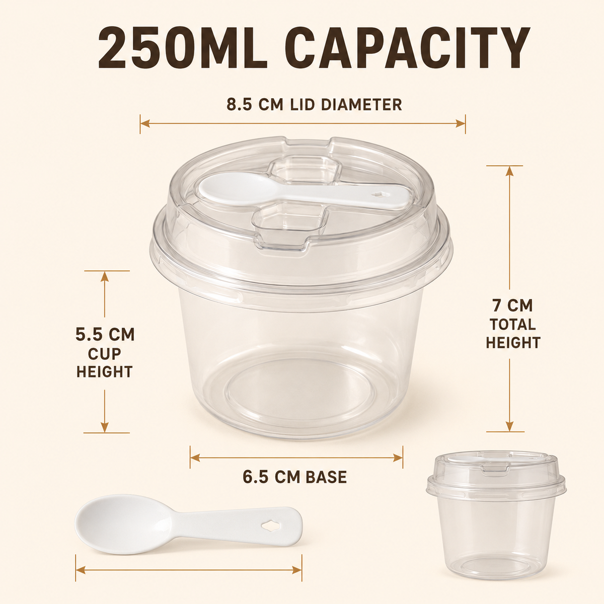 20/50 Sets Round Transparent Plastic Lidded Packaging Boxes with Spoons, Ideal for Cookies, Fruit Ice Cream, Mousse Cake and Yogurt Cups