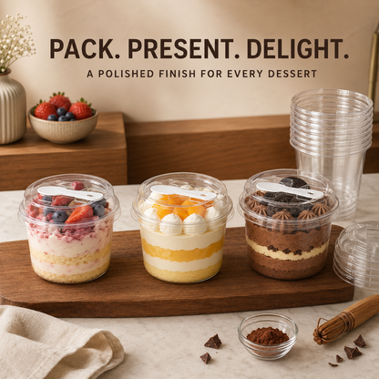20/50 Sets Round Transparent Plastic Lidded Packaging Boxes with Spoons, Ideal for Cookies, Fruit Ice Cream, Mousse Cake and Yogurt Cups