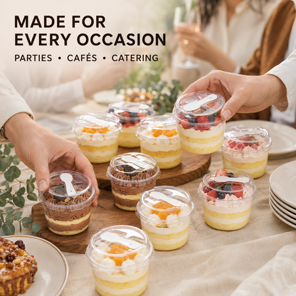20/50 Sets Round Transparent Plastic Lidded Packaging Boxes with Spoons, Ideal for Cookies, Fruit Ice Cream, Mousse Cake and Yogurt Cups