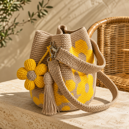 Handwoven Flower Bucket Bag
