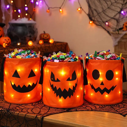 4 Pcs Halloween Candy Bucket with LED Lights