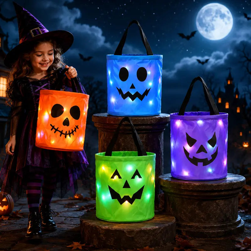 4 Pcs Halloween Candy Bucket with LED Lights