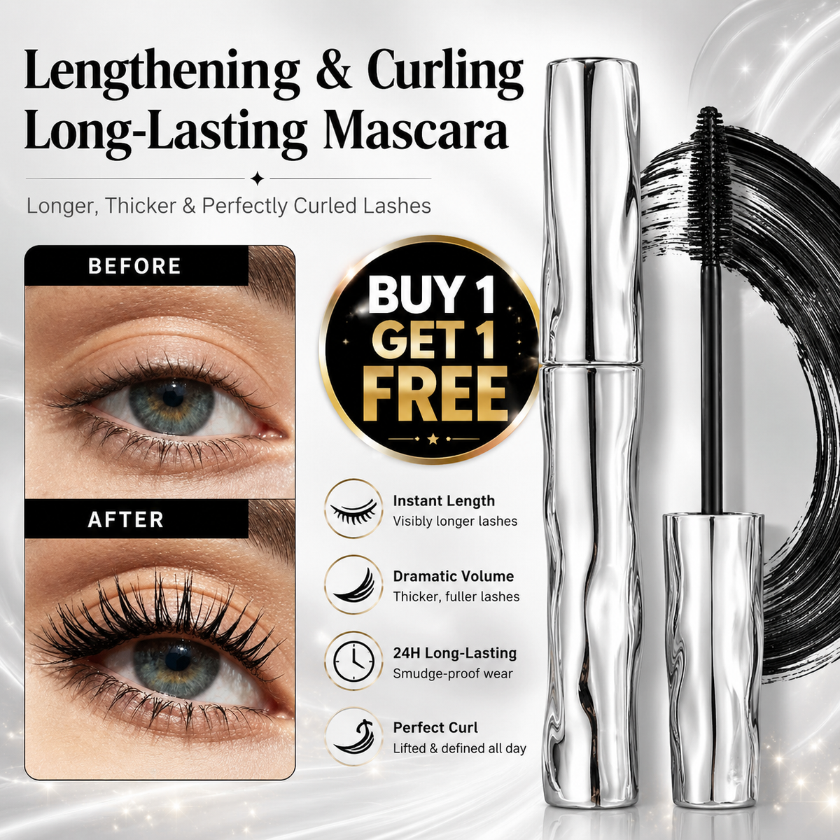 LAST DAY - BUY 1 GET 1 FREE💜Waterproof Curling & Lengthening Mascara