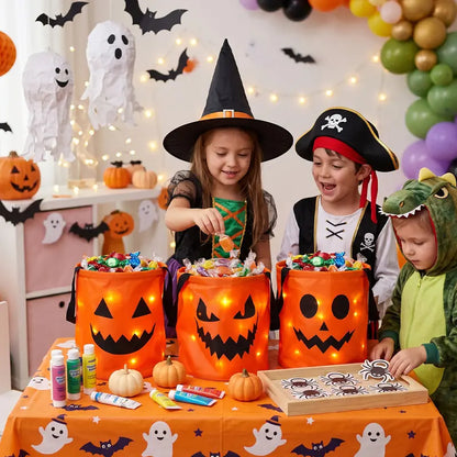 4 Pcs Halloween Candy Bucket with LED Lights