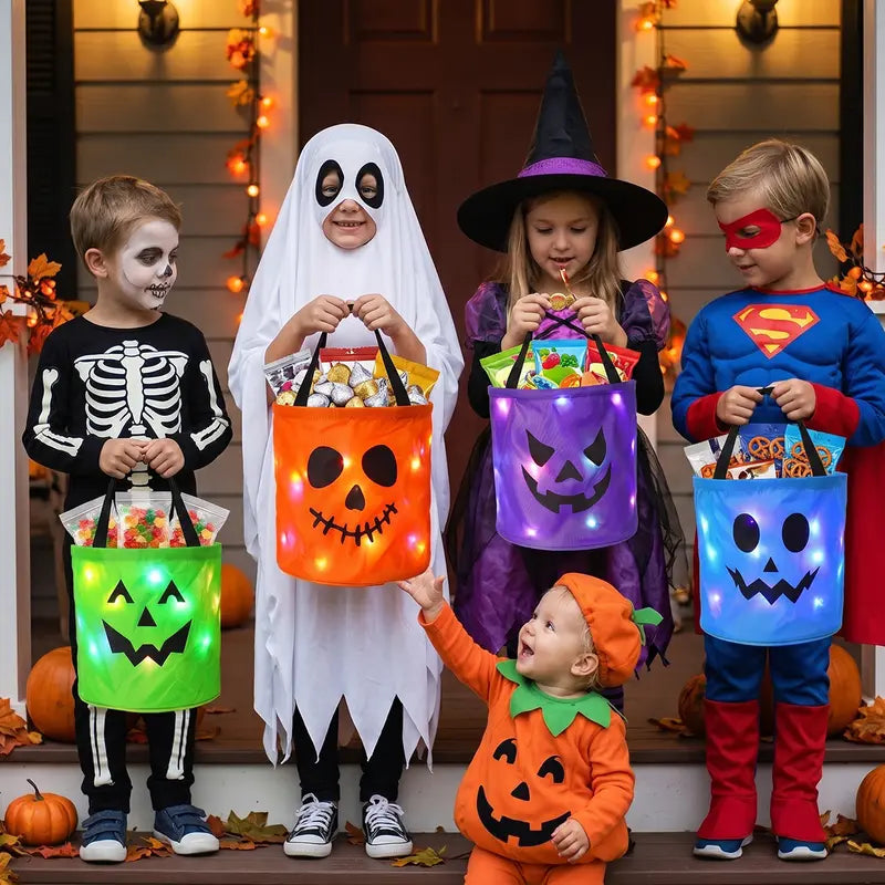 4 Pcs Halloween Candy Bucket with LED Lights