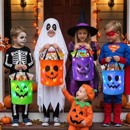 4 Pcs Halloween Candy Bucket with LED Lights